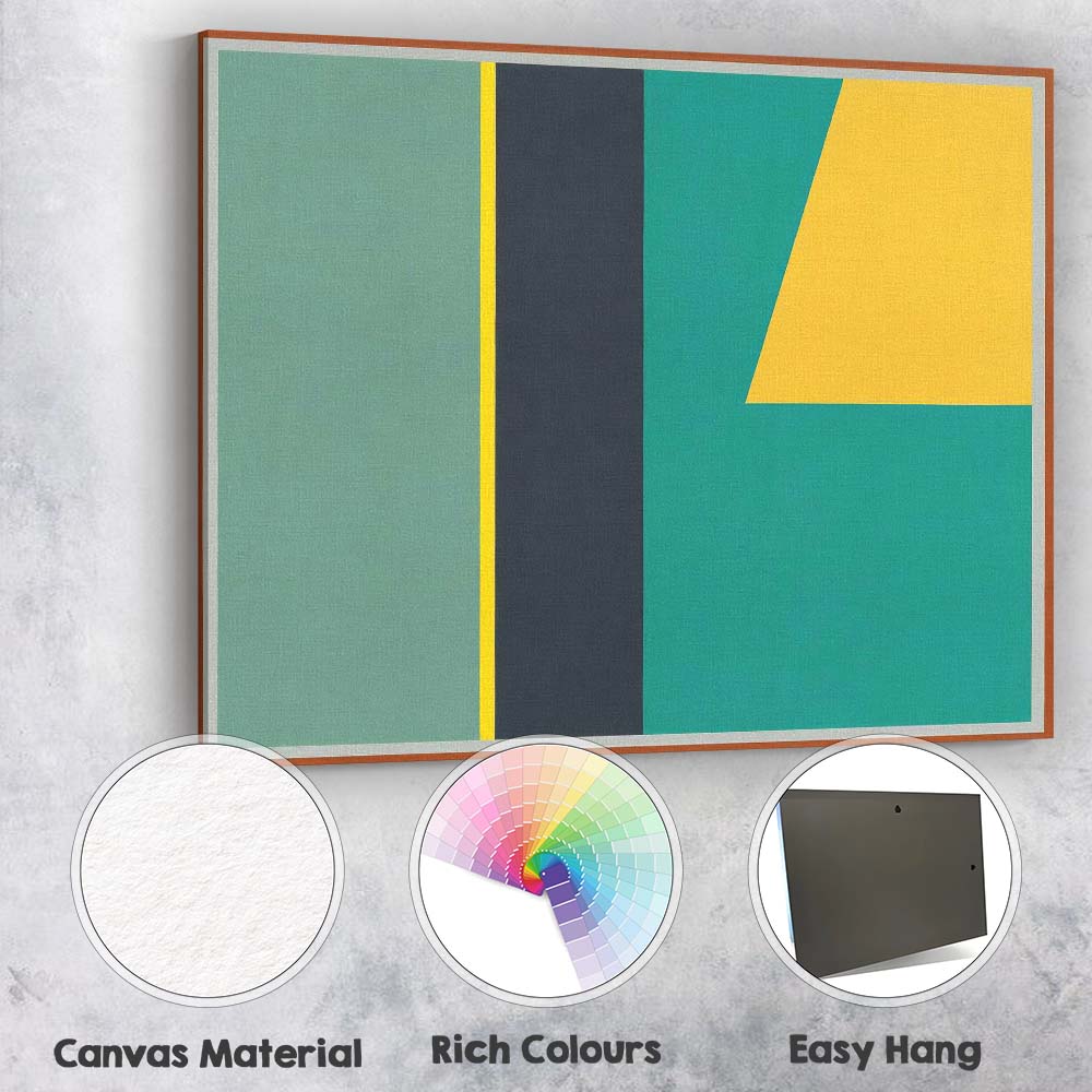 Abstract Geometric Shapes Teal Yellow and Navy Modern Canvas Wall Art Print Decor Picture Ready to Hang