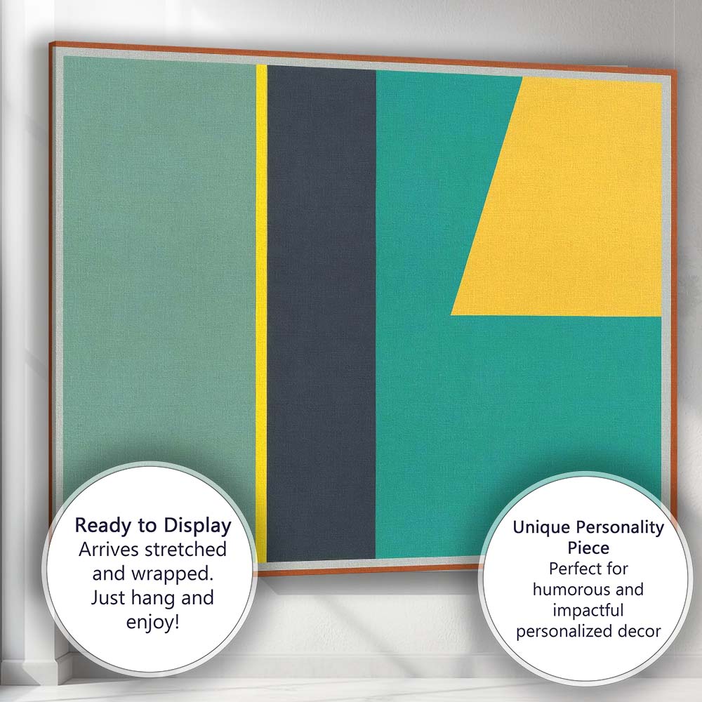 Abstract Geometric Shapes Teal Yellow and Navy Modern Canvas Wall Art Print Decor Picture Ready to Hang