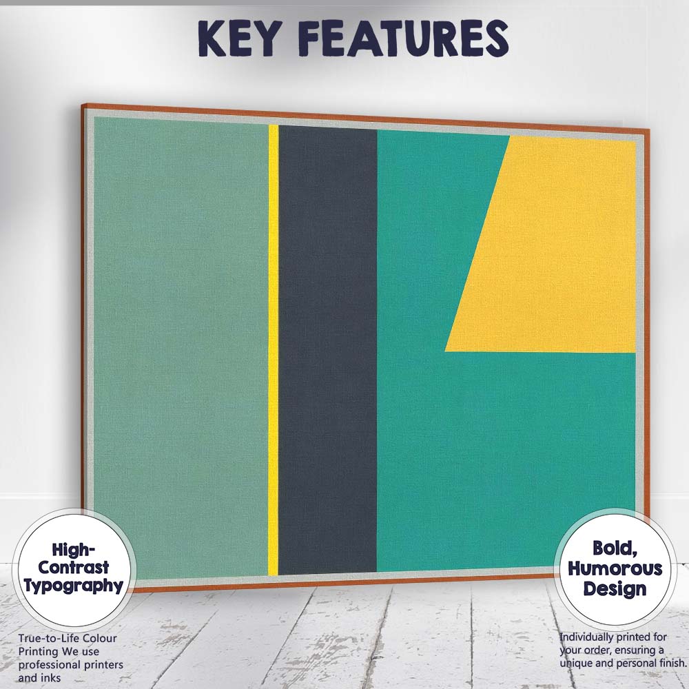 Abstract Geometric Shapes Teal Yellow and Navy Modern Canvas Wall Art Print Decor Picture Ready to Hang