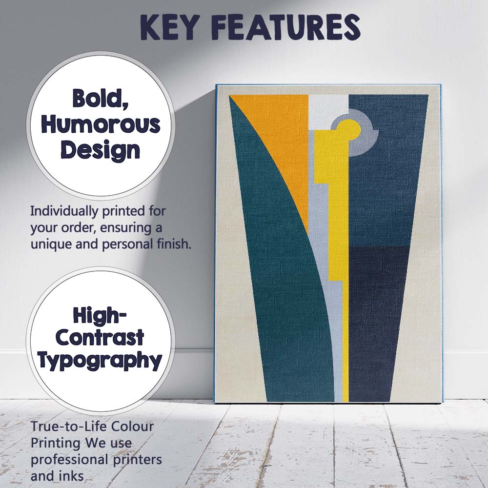 Contemporary Geometric Keyhole Design Teal and Navy Abstract Canvas Wall Art Print Decor Picture Ready to Hang