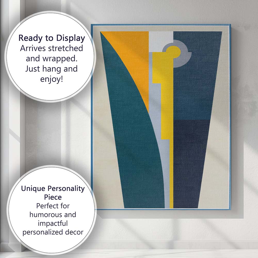 Contemporary Geometric Keyhole Design Teal and Navy Abstract Canvas Wall Art Print Decor Picture Ready to Hang