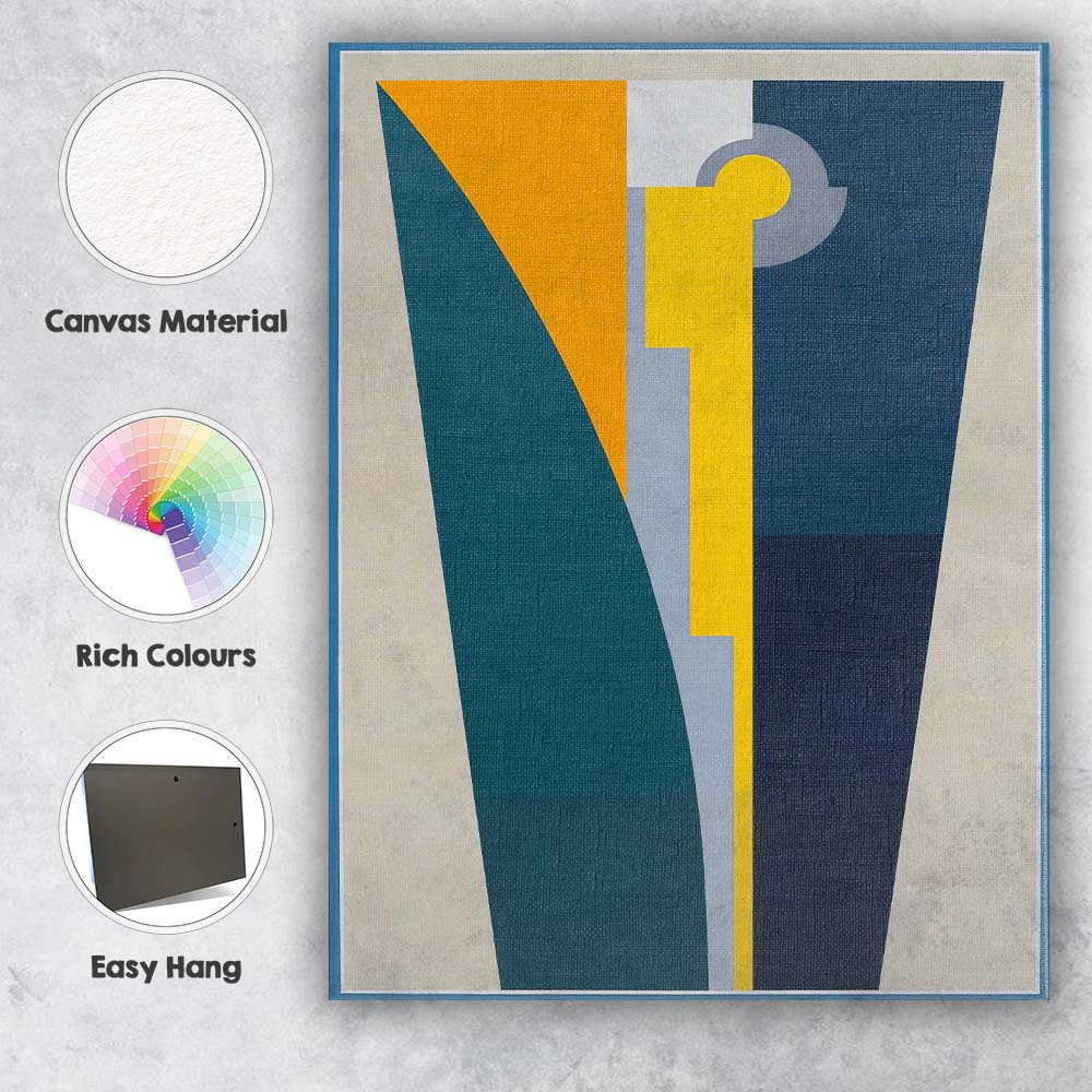 Contemporary Geometric Keyhole Design Teal and Navy Abstract Canvas Wall Art Print Decor Picture Ready to Hang