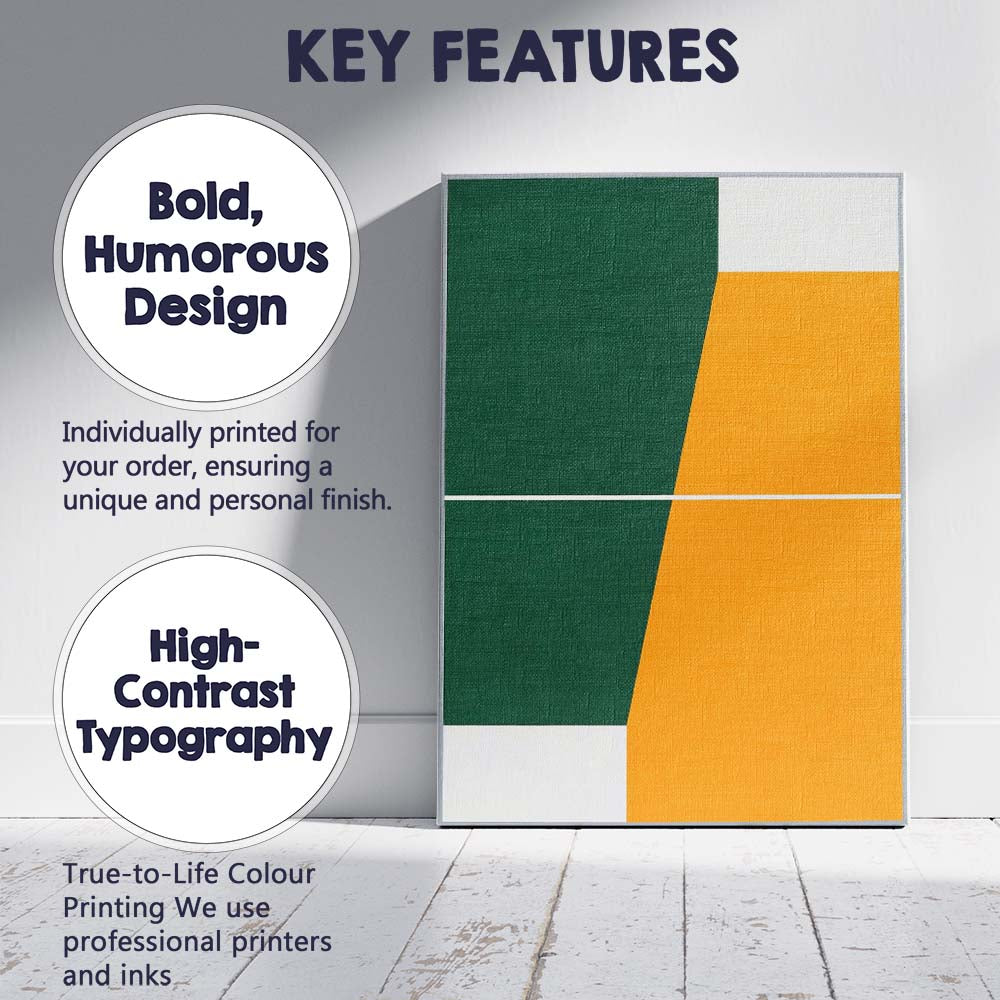 Modern Green and Mustard Geometric Colour Block Abstract Canvas Wall Art Print Decor Picture Ready to Hang