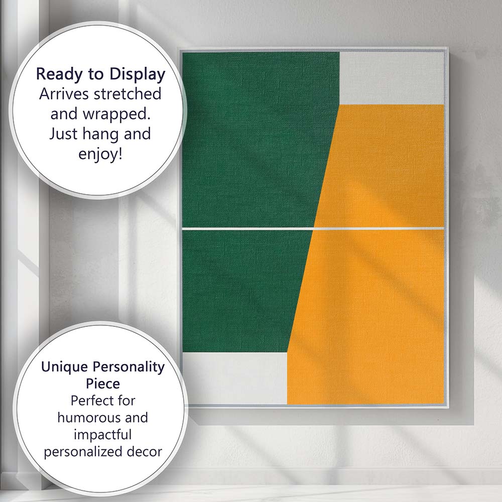 Modern Green and Mustard Geometric Colour Block Abstract Canvas Wall Art Print Decor Picture Ready to Hang
