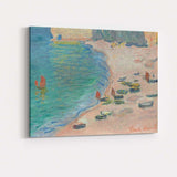 Impressionist Coastal Beach Boats and Cliffs Seascape Painting Canvas Wall Art Print Decor Picture Ready to Hang