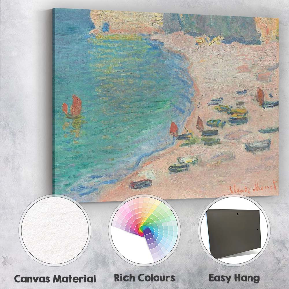 Impressionist Coastal Beach Boats and Cliffs Seascape Painting Canvas Wall Art Print Decor Picture Ready to Hang