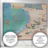 Impressionist Coastal Beach Boats and Cliffs Seascape Painting Canvas Wall Art Print Decor Picture Ready to Hang