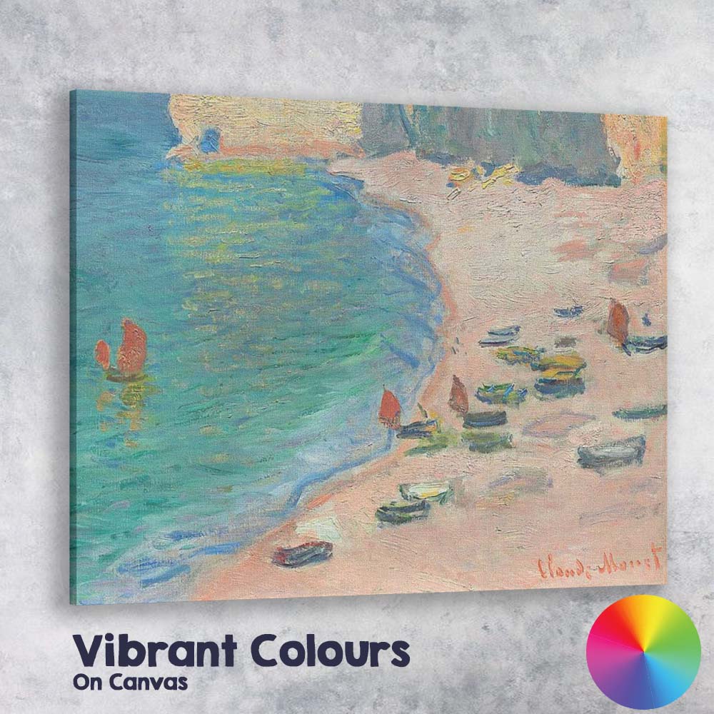 Impressionist Coastal Beach Boats and Cliffs Seascape Painting Canvas Wall Art Print Decor Picture Ready to Hang