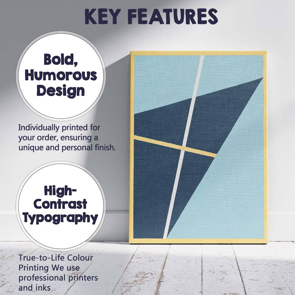 Modern Light Blue and Navy Geometric Lines Abstract Canvas Wall Art Print Decor Picture Ready to Hang