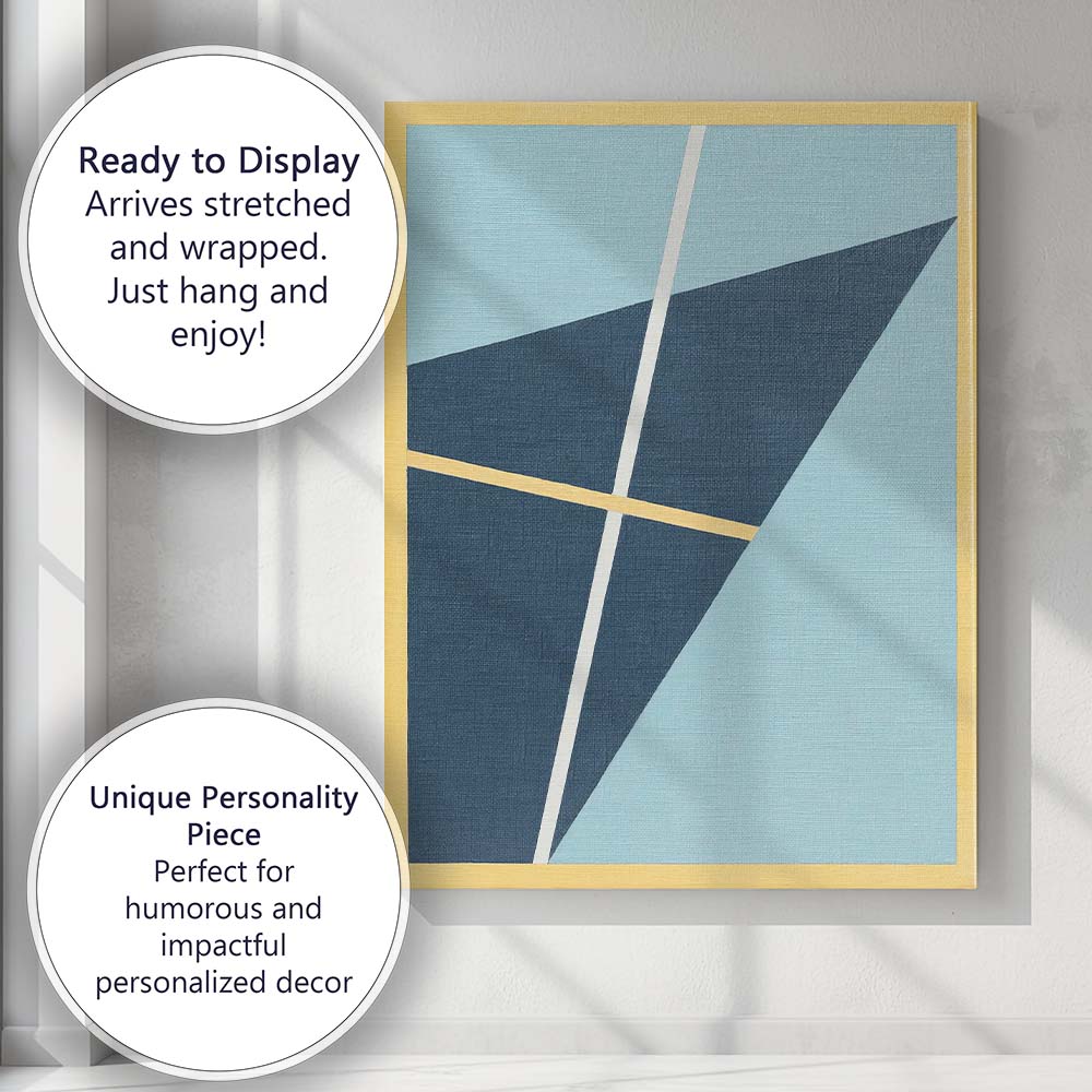 Modern Light Blue and Navy Geometric Lines Abstract Canvas Wall Art Print Decor Picture Ready to Hang