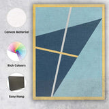 Modern Light Blue and Navy Geometric Lines Abstract Canvas Wall Art Print Decor Picture Ready to Hang