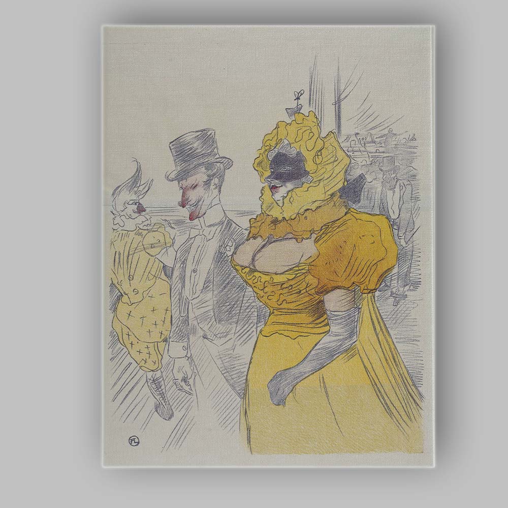 Belle Epoque Yellow Dress Parisian Street Illustration Canvas Wall Art Print Decor Picture Ready to Hang