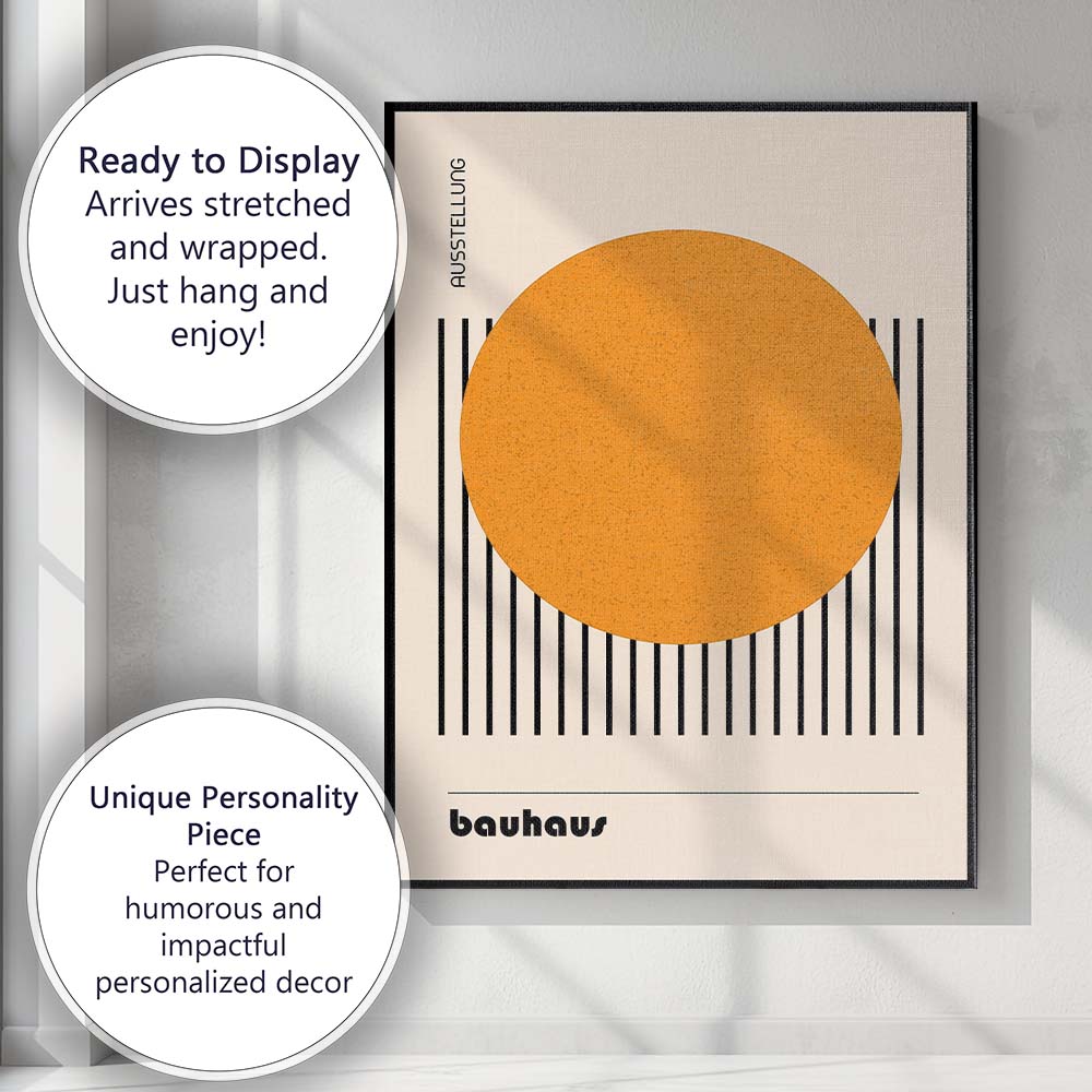 Minimalist Bauhaus Orange Circle Geometric Stripe Abstract Beige Canvas Wall Art Print Decor Picture Ready to Hang
