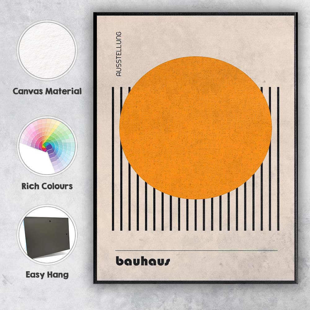 Minimalist Bauhaus Orange Circle Geometric Stripe Abstract Beige Canvas Wall Art Print Decor Picture Ready to Hang
