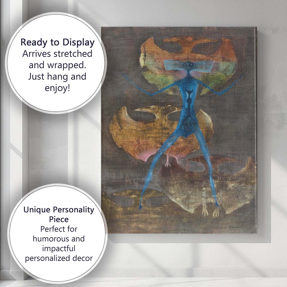 Surreal Blue Figure Tribal Mask Expressionist Fantasy Painting Canvas Wall Art Print Decor Picture Ready to Hang