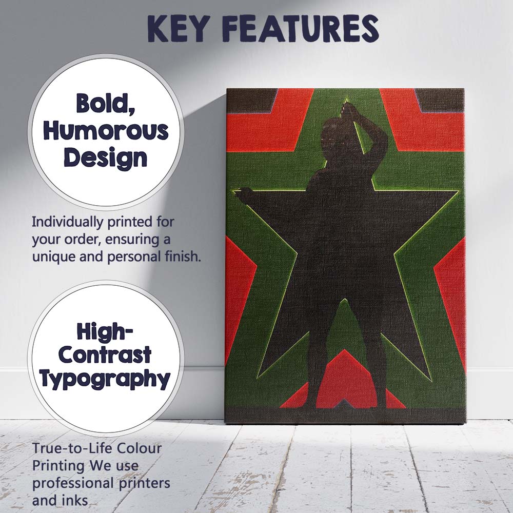 Bold Afro Futurist Black Figure Green Red Star Portrait Canvas Wall Art Print Decor Picture Ready to Hang