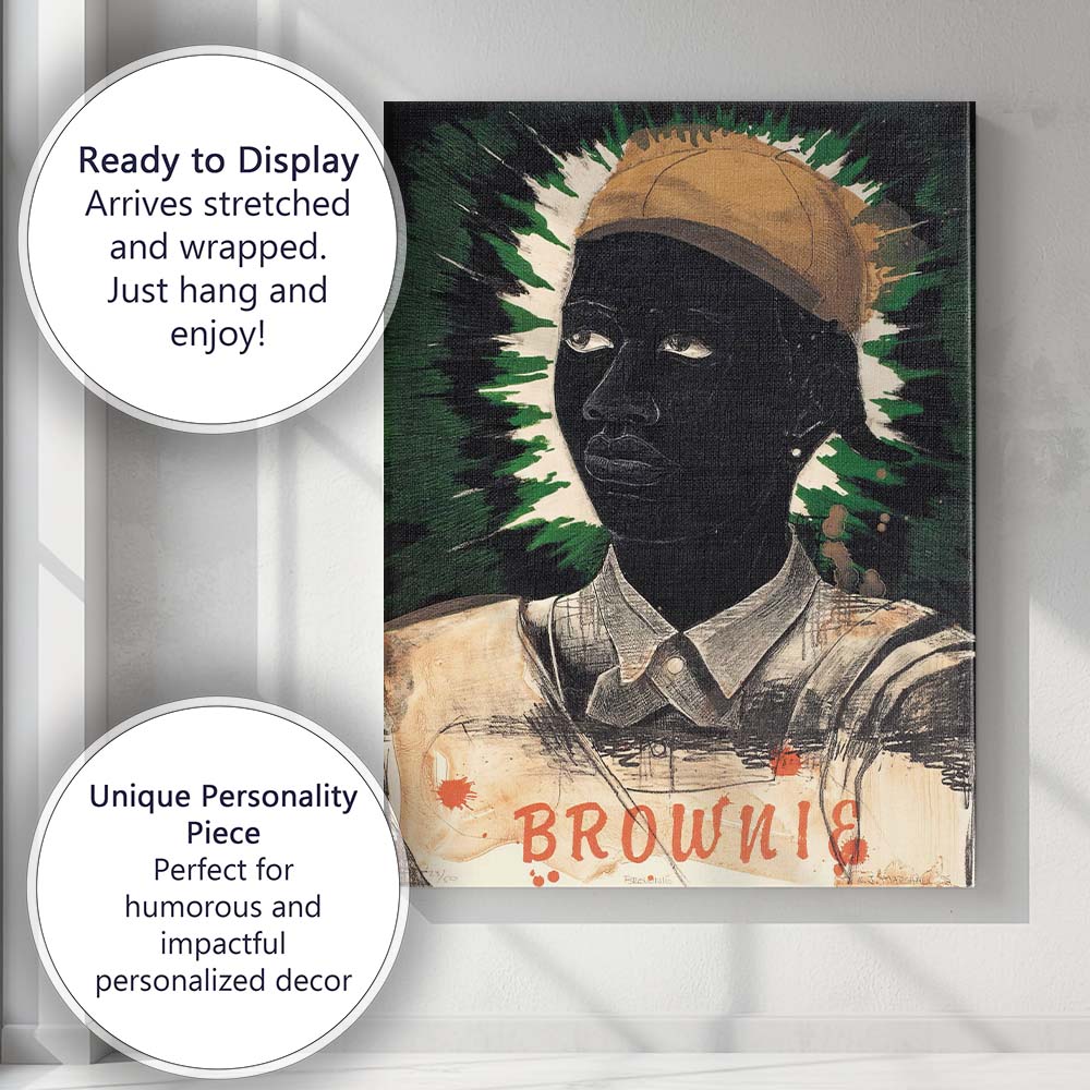 Expressive Black Portrait Green Halo Contemporary Figurative Artwork Canvas Wall Art Print Decor Picture Ready to Hang