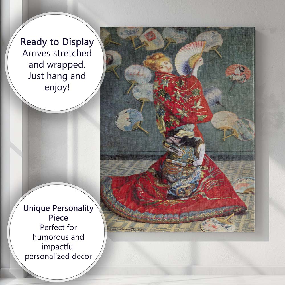 Japanese Kimono Lady with Decorative Fans Oriental Portrait Canvas Wall Art Print Decor Picture Ready to Hang