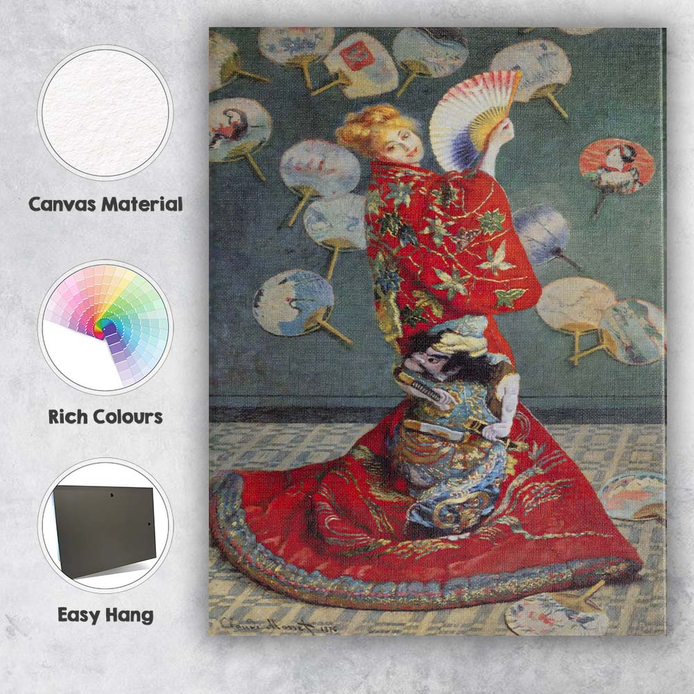 Japanese Kimono Lady with Decorative Fans Oriental Portrait Canvas Wall Art Print Decor Picture Ready to Hang