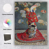 Japanese Kimono Lady with Decorative Fans Oriental Portrait Canvas Wall Art Print Decor Picture Ready to Hang