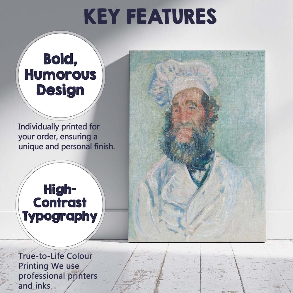 Impressionist Bearded Chef Portrait Soft Pastel Oil Painting Canvas Wall Art Print Decor Picture Ready to Hang
