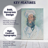 Impressionist Bearded Chef Portrait Soft Pastel Oil Painting Canvas Wall Art Print Decor Picture Ready to Hang