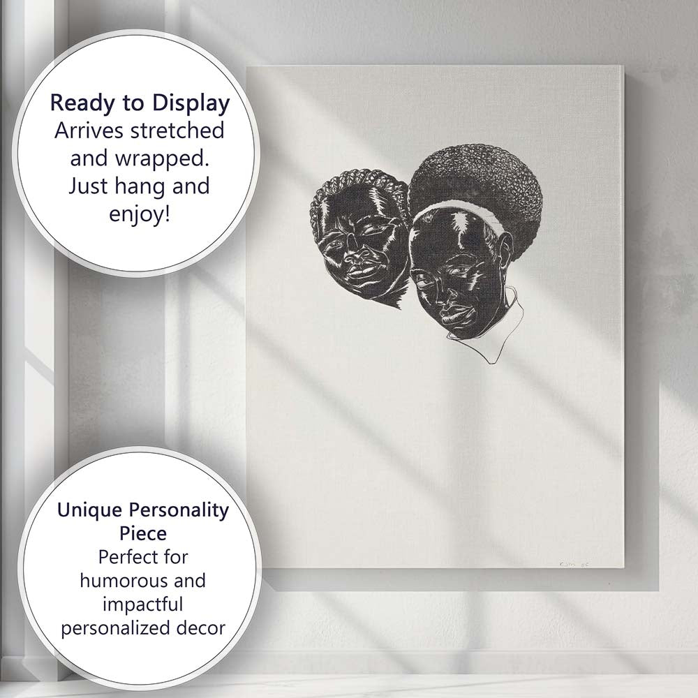 Minimalist Black Portrait Duo Monochrome Figurative Artwork Canvas Wall Art Print Decor Picture Ready to Hang