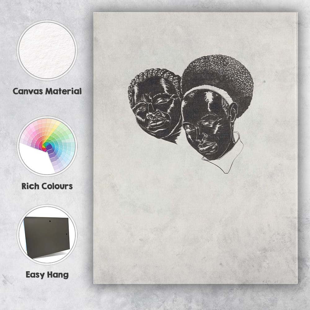 Minimalist Black Portrait Duo Monochrome Figurative Artwork Canvas Wall Art Print Decor Picture Ready to Hang