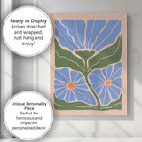 Pastel Blue Floral Botanical Folk Art Illustration Canvas Wall Art Print Decor Picture Ready to Hang