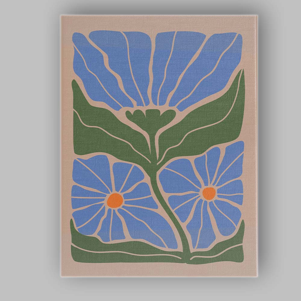 Pastel Blue Floral Botanical Folk Art Illustration Canvas Wall Art Print Decor Picture Ready to Hang
