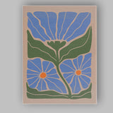 Pastel Blue Floral Botanical Folk Art Illustration Canvas Wall Art Print Decor Picture Ready to Hang
