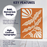 Burnt Orange Background Cream Floral Botanical Silhouette Artwork Canvas Wall Art Print Decor Picture Ready to Hang
