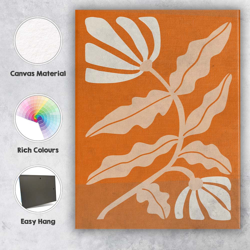 Burnt Orange Background Cream Floral Botanical Silhouette Artwork Canvas Wall Art Print Decor Picture Ready to Hang