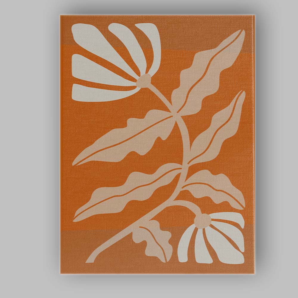 Burnt Orange Background Cream Floral Botanical Silhouette Artwork Canvas Wall Art Print Decor Picture Ready to Hang