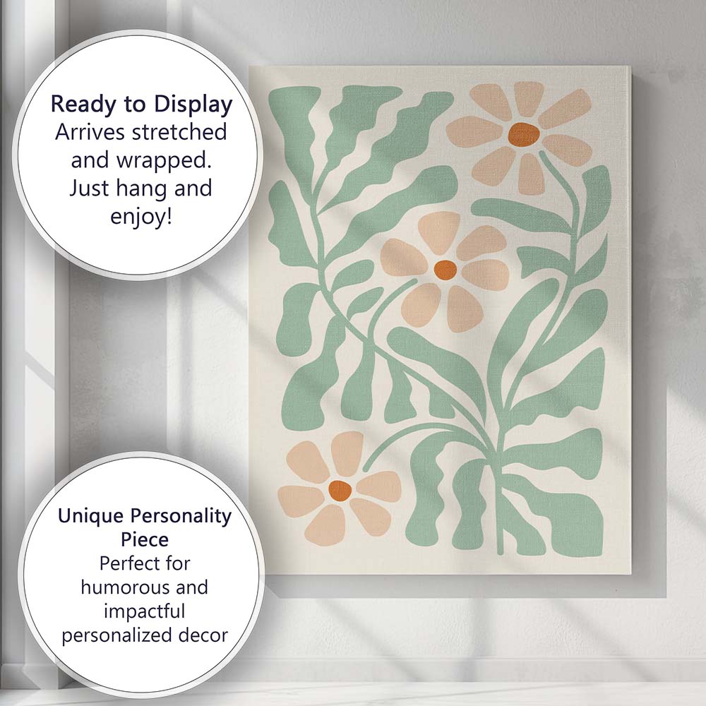 Soft Sage Floral Meadow Botanical Illustration Canvas Wall Art Print Decor Picture Ready to Hang