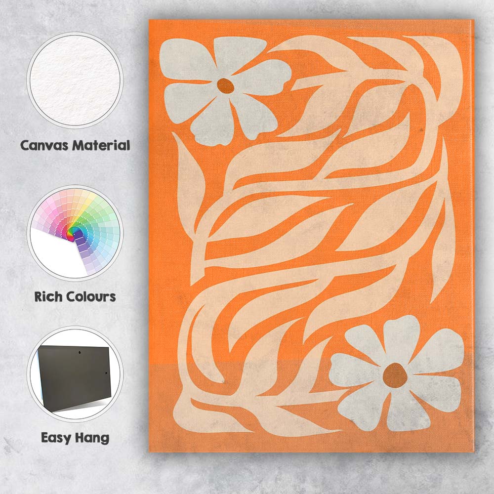 Warm Orange Floral Vine Folk Art Botanical Canvas Wall Art Print Decor Picture Ready to Hang