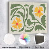 Olive Green Floral Garden Folk Art Bloom Design Canvas Wall Art Print Decor Picture Ready to Hang