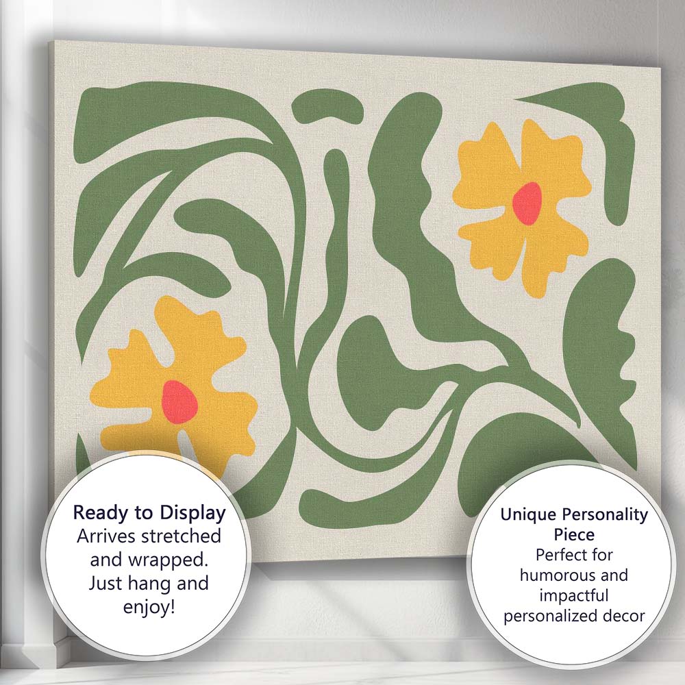 Olive Green Floral Garden Folk Art Bloom Design Canvas Wall Art Print Decor Picture Ready to Hang