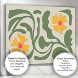 Olive Green Floral Garden Folk Art Bloom Design Canvas Wall Art Print Decor Picture Ready to Hang