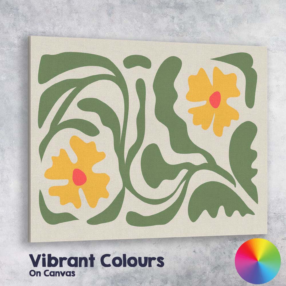 Olive Green Floral Garden Folk Art Bloom Design Canvas Wall Art Print Decor Picture Ready to Hang