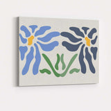 Blue Navy Symmetrical Floral Folk Art Motif Canvas Wall Art Print Decor Picture Ready to Hang