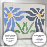 Blue Navy Symmetrical Floral Folk Art Motif Canvas Wall Art Print Decor Picture Ready to Hang