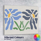 Blue Navy Symmetrical Floral Folk Art Motif Canvas Wall Art Print Decor Picture Ready to Hang