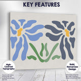Blue Navy Symmetrical Floral Folk Art Motif Canvas Wall Art Print Decor Picture Ready to Hang