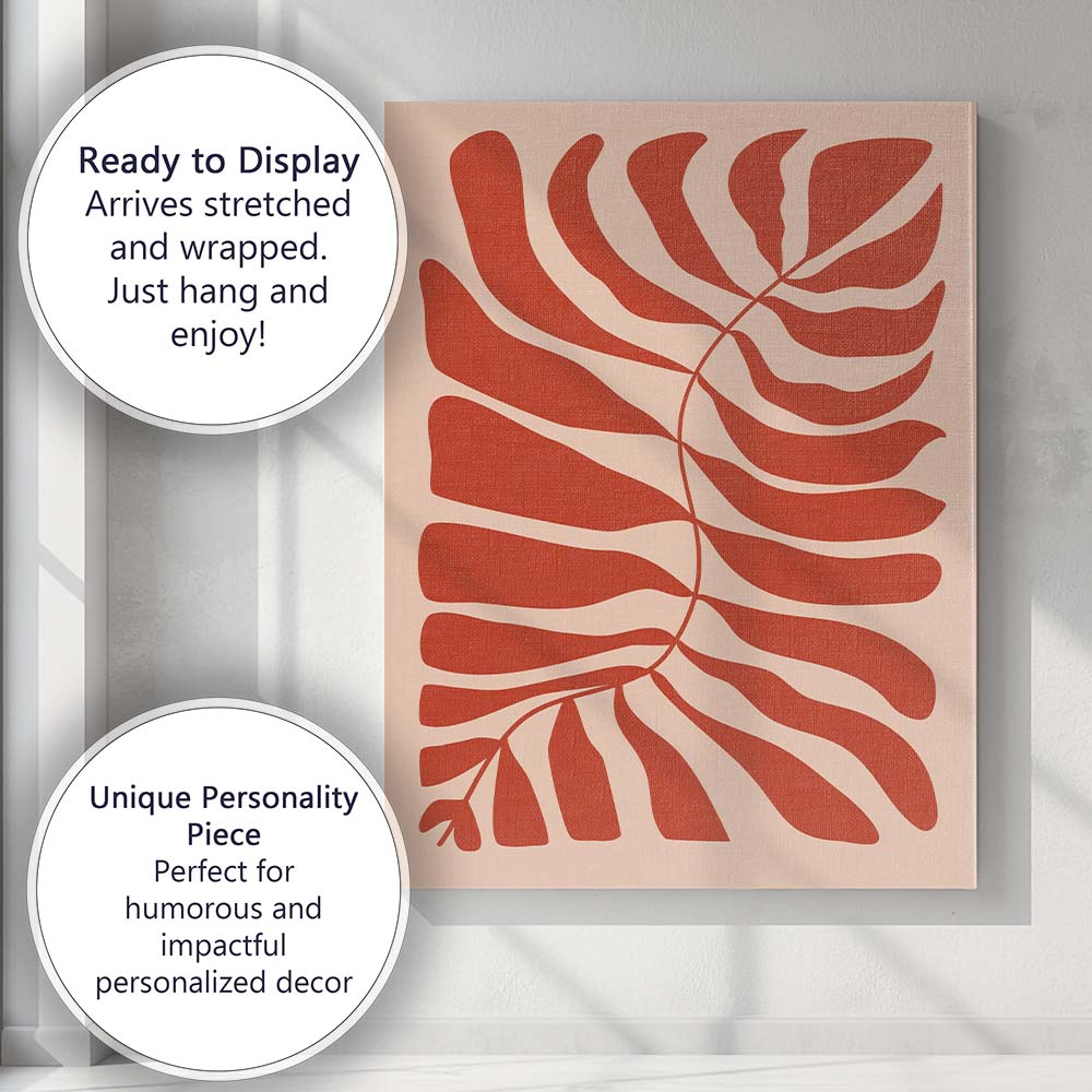 Terracotta Tropical Leaf Silhouette Botanical Design Canvas Wall Art Print Decor Picture Ready to Hang