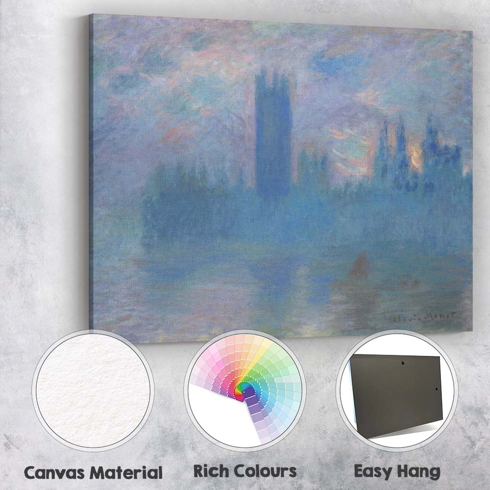 Blue Misty Waterside Cathedral Impressionist Painting Canvas Wall Art Print Decor Picture Ready to Hang