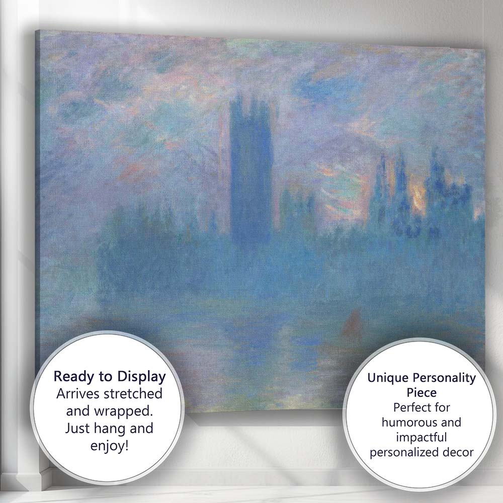 Blue Misty Waterside Cathedral Impressionist Painting Canvas Wall Art Print Decor Picture Ready to Hang
