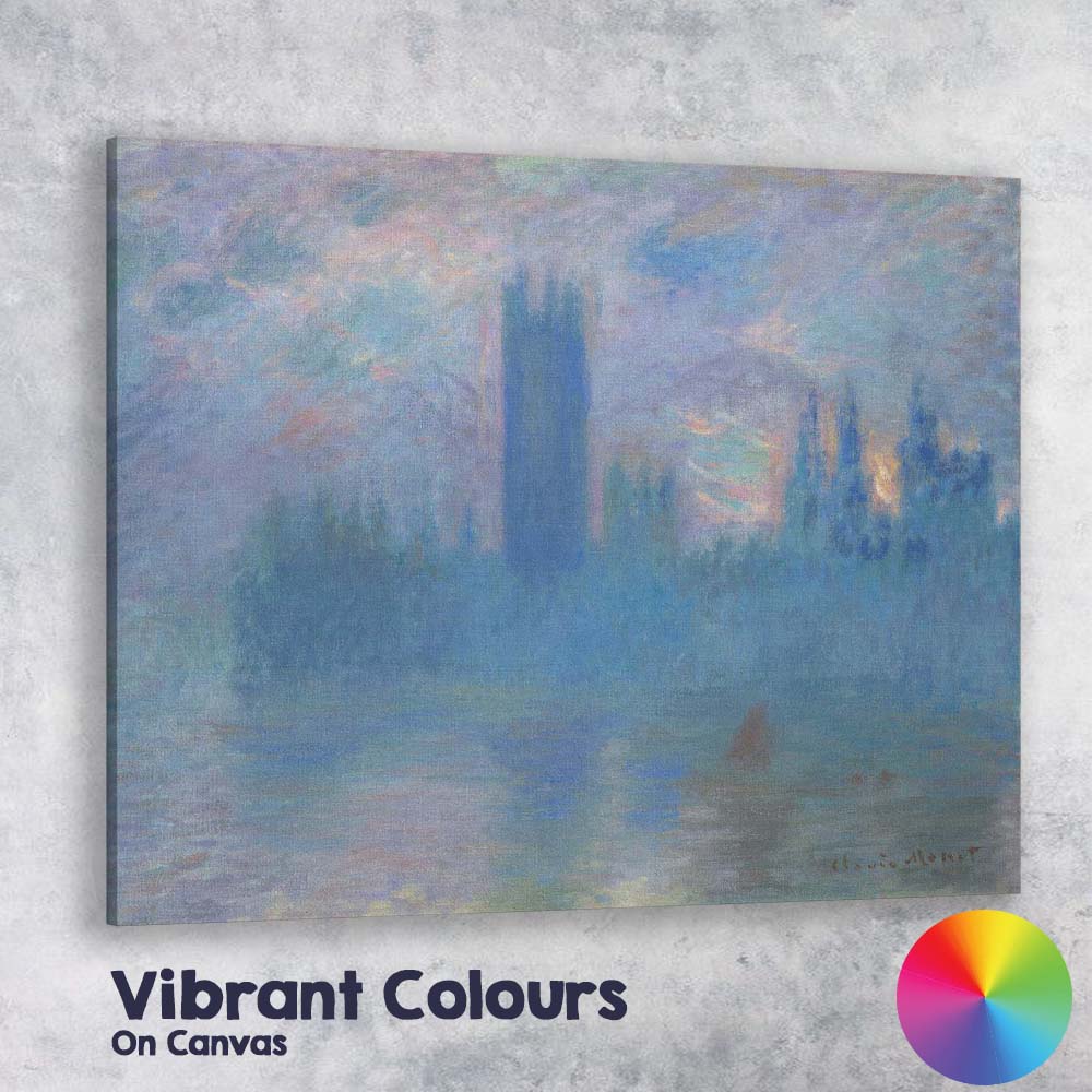 Blue Misty Waterside Cathedral Impressionist Painting Canvas Wall Art Print Decor Picture Ready to Hang