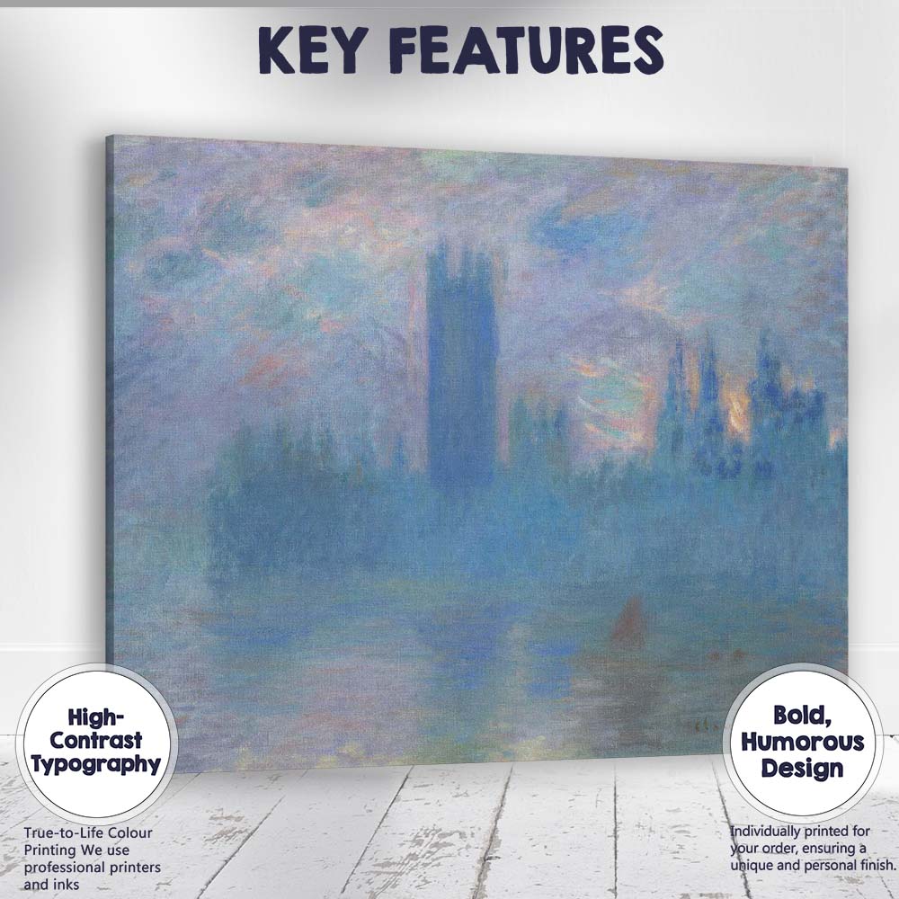 Blue Misty Waterside Cathedral Impressionist Painting Canvas Wall Art Print Decor Picture Ready to Hang
