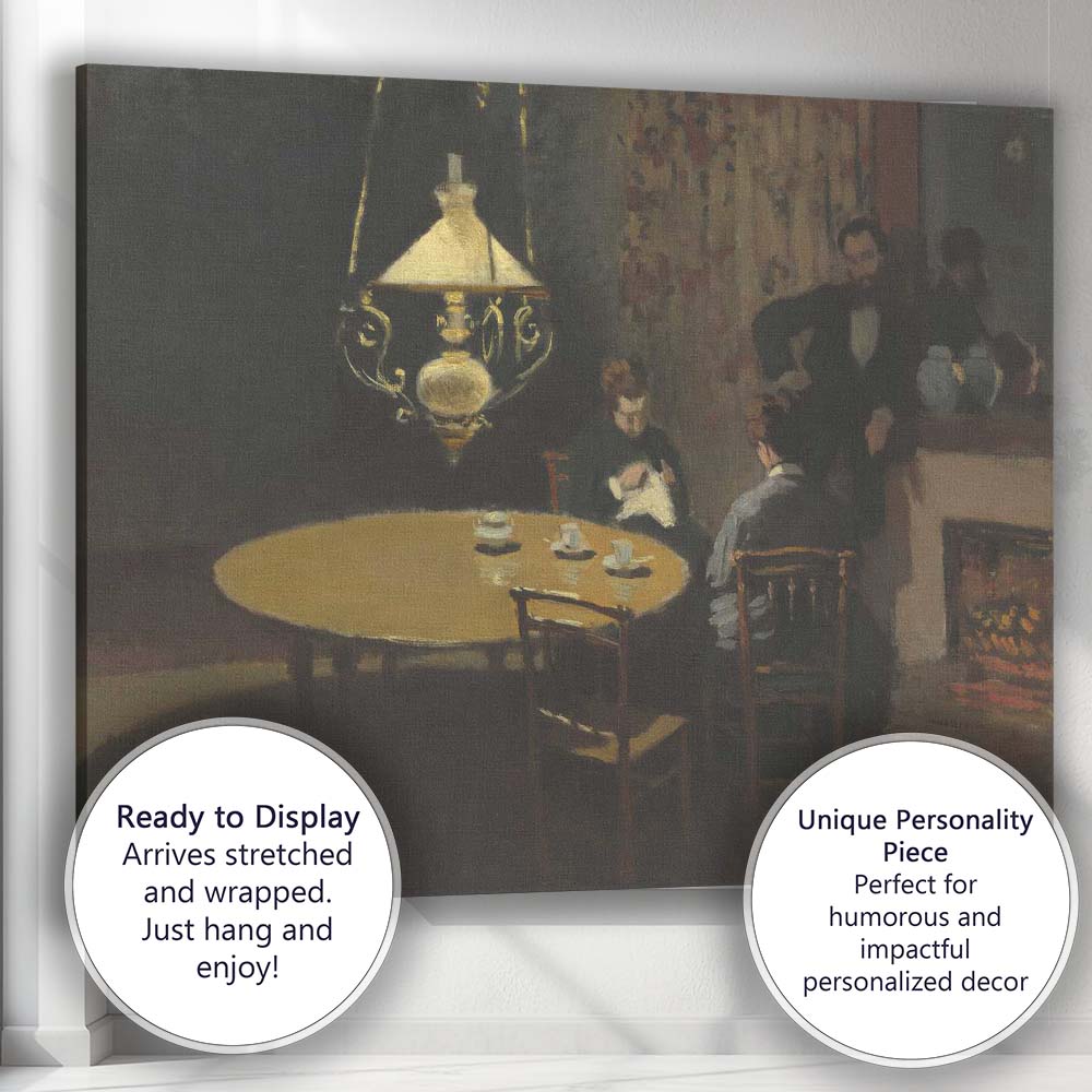 Moody Interior Lamp Lit Dining Room Impressionist Painting Canvas Wall Art Print Decor Picture Ready to Hang